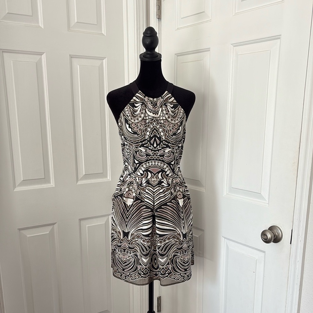 Bcbg Maxazria Halter Mosaic Mesh Mini Dress